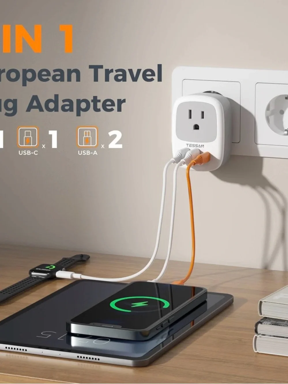 White Type C Power Adapter with Dual USB Ports